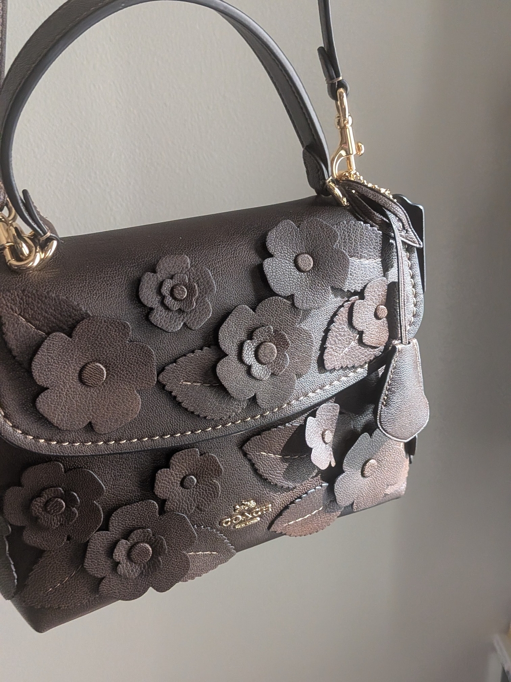 Emory Top Handle Bag With Floral Applique —  Gold/Maple - Picture 2 of 13